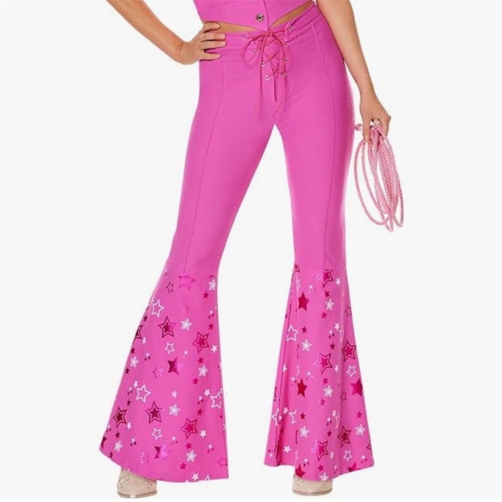 Barbie the Movie Cowgirl Pink Star Patterned Flare bell bottoms Pants size XS